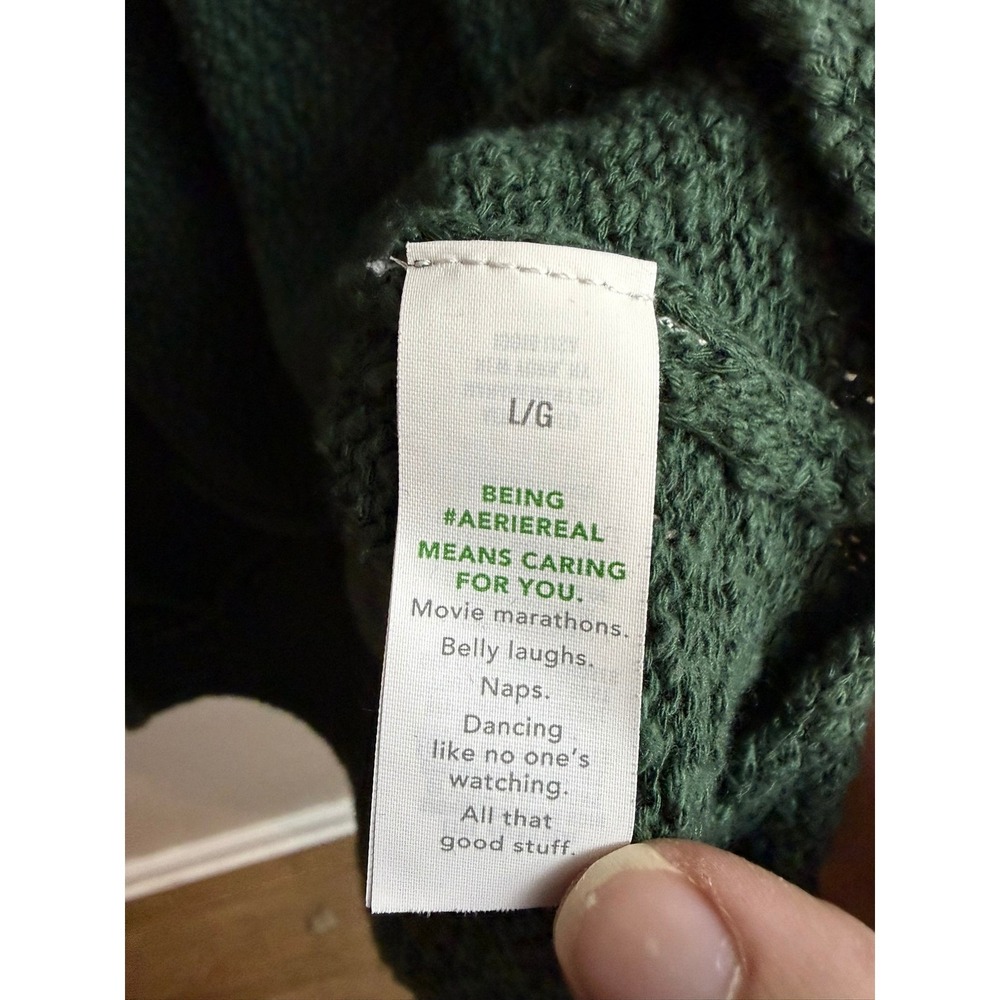 Aerie Oversized Voop Sweater Roll Neck Oversized Green Pullover Lounge Cozy - Picture 4 of 7